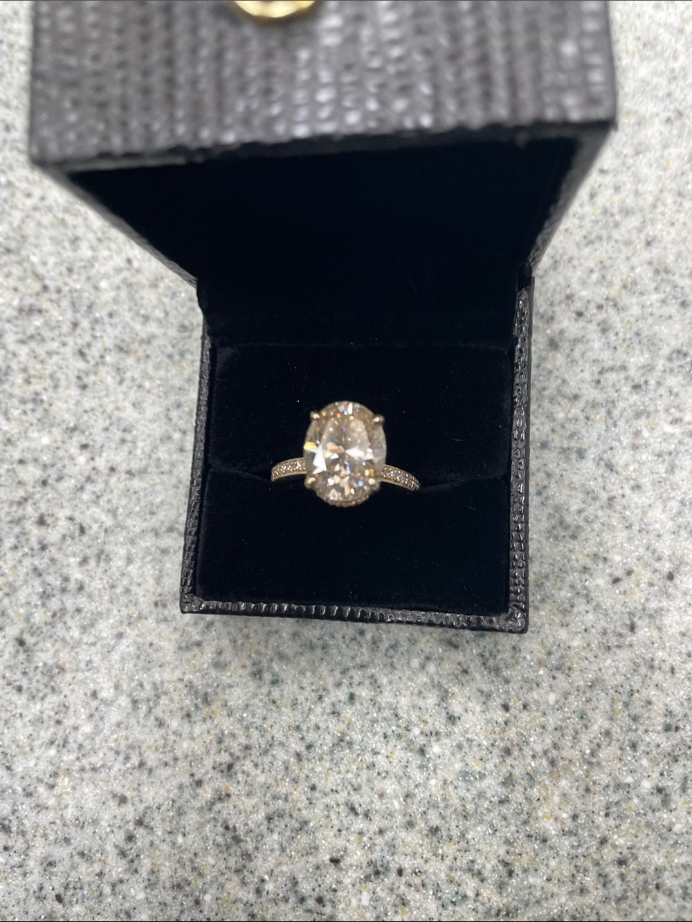 Silver Oval Halo Engagement Ring with Pave Band